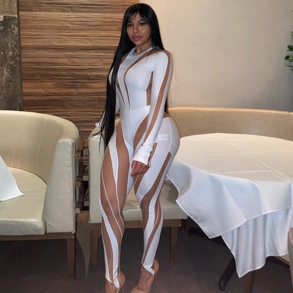 MUGLER for FWRD Sheer Spiral Legging in White & Nude Size 40 - Picture 2 of 8